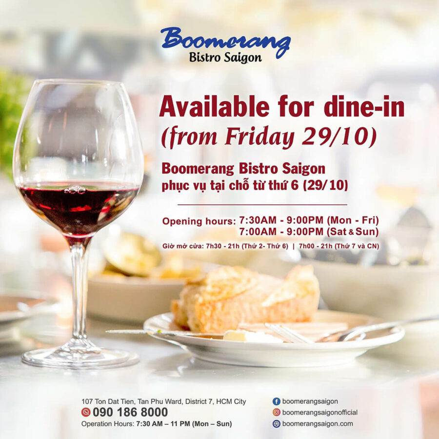 BOOMERANG WILL BE AVAILABLE FOR DINE-IN